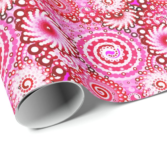Papel De Presente Padrão de espiral frontal, rosa e marrom (Ponta do rolo)