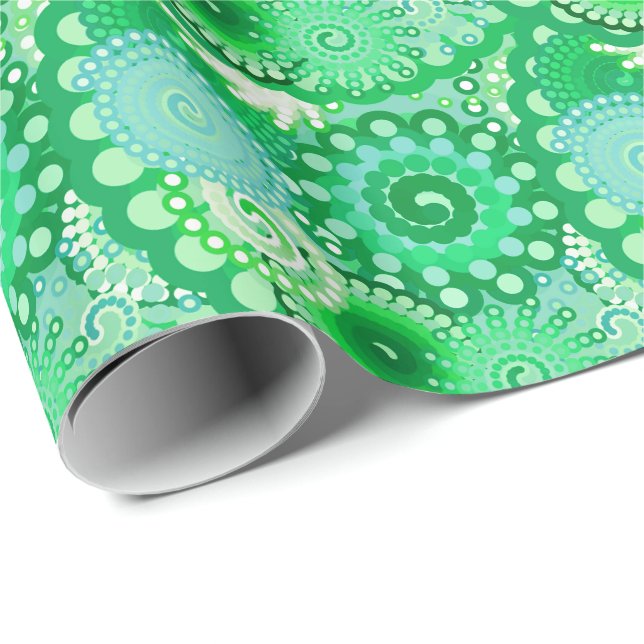 Papel De Presente Padrão de espiral frontal, turquesa, aqua, jade (Ponta do rolo)