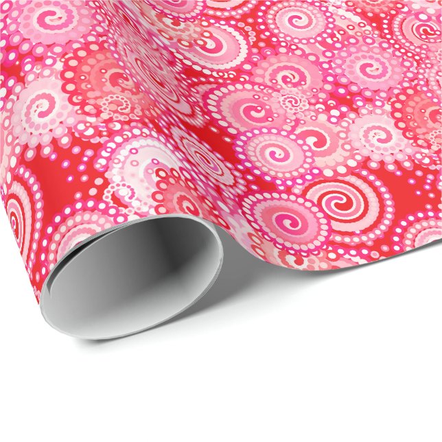 Papel De Presente Padrão de espiral frontal, vermelho e rosa quente (Ponta do rolo)