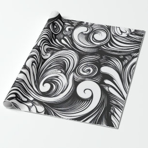 Papel De Presente Padrão de espiral preto e branco