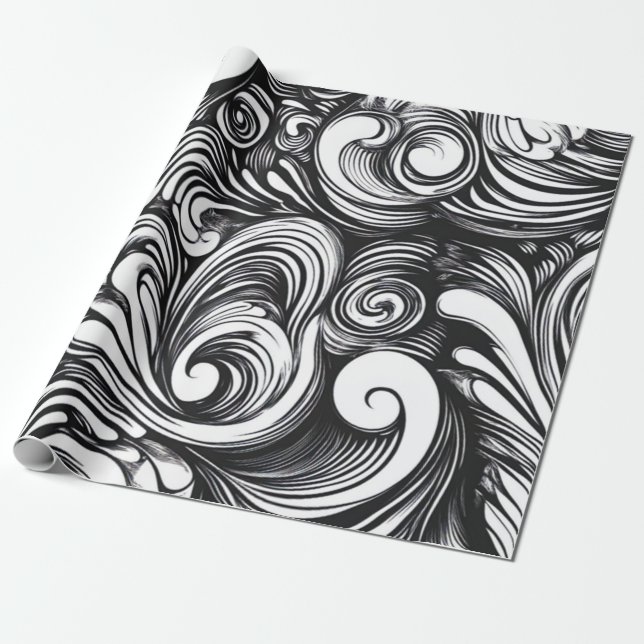 Papel De Presente Padrão de espiral preto e branco (Desenrolado)