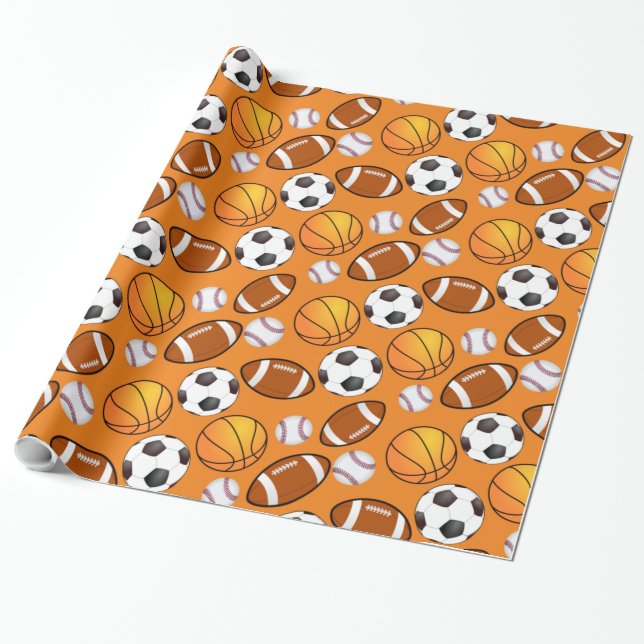 Papel De Presente Padrão de esporte futebol soccer basquete (Desenrolado)