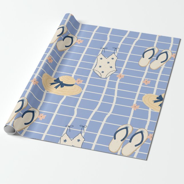 Papel De Presente Padrão de Essenciais de Praia de Verão (1) (Desenrolado)