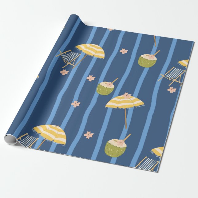 Papel De Presente Padrão de Essenciais de Praia de Verão (2) (Desenrolado)