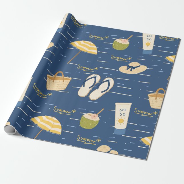 Papel De Presente Padrão de Essenciais de Praia de Verão (3) (Desenrolado)