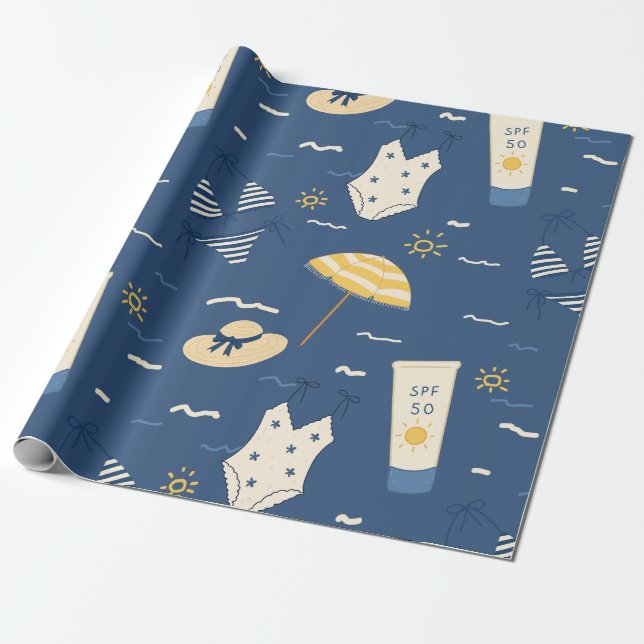 Papel De Presente Padrão de Essenciais de Praia de Verão (4) (Desenrolado)
