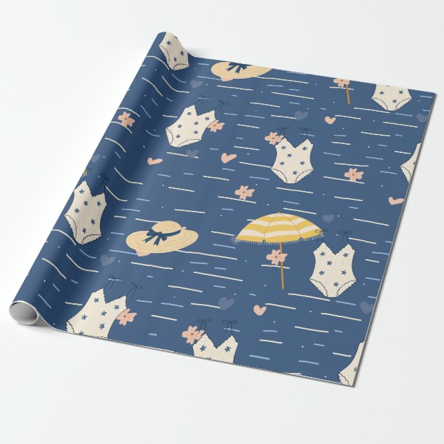 Papel De Presente Padrão de Essenciais de Praia de Verão (5) (Desenrolado)