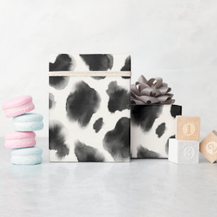 Papel De Presente Padrão de Estampa de Vaca Preto e Branco