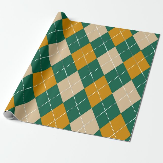 Papel De Presente Padrão de Estilo de Mostarda bege Verde Retroativo (Desenrolado)