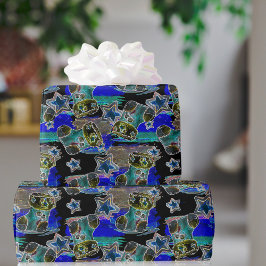 Papel De Presente Padrão de estoque de Natal Neon-Light preto
