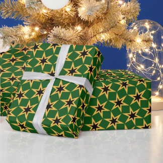 Papel De Presente Padrão de Estrela Amarela, Verde e Preta