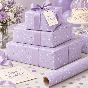 Papel De Presente Padrão de Estrela Brilho e Resplendor Lt Violeta I