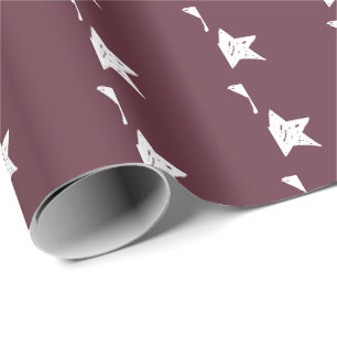 Papel De Presente Padrão de Estrela Burgundy e Branco