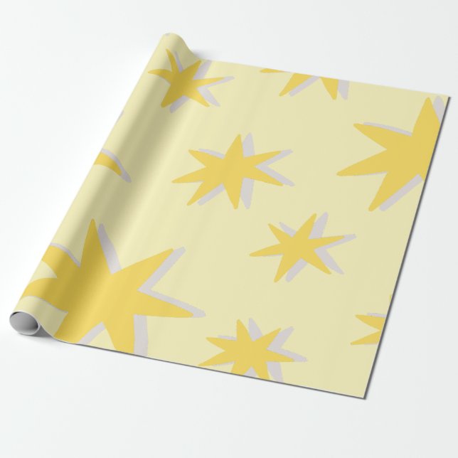Papel De Presente Padrão de estrela de mostarda clássico para o vovô (Desenrolado)
