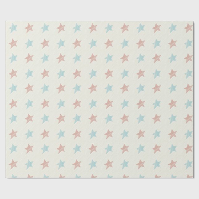 Papel De Presente Padrão de Estrela Desbotada Vermelho Azul (Aberto)