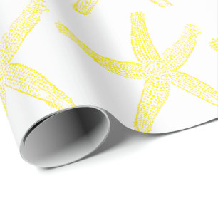 Papel De Presente Padrão de Estrela-do-Mar Amarelo Brilhante Praia V