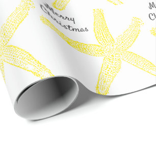 Papel De Presente Padrão de Estrela-do-Mar Dourado Amarelo Feliz Nat