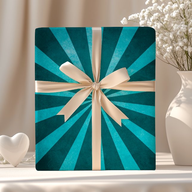 Papel De Presente Padrão de Estrela Explosiva Azul Turquesa Rústico  (Criador carregado)