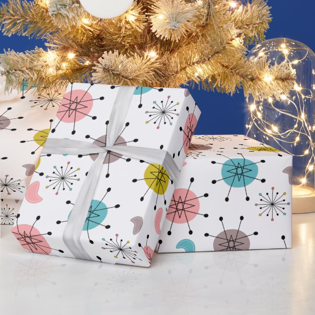 Papel De Presente Padrão de Estrela Explosiva Retro Atômica (Feriados)
