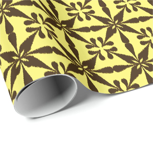 Papel De Presente Padrão de estrela Ikat - Castanho e Amarelo (Ponta do rolo)