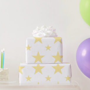 Papel De Presente Padrão de Estrelas Amarelas Pastel Celestial Femin
