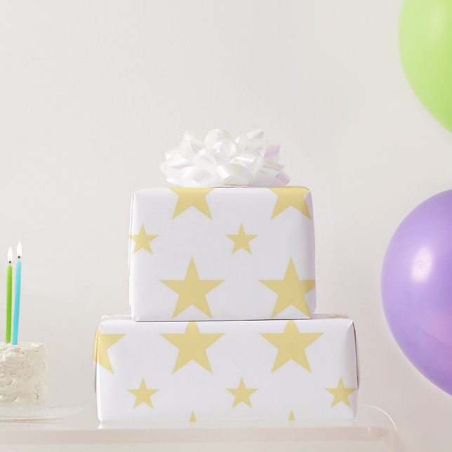 Papel De Presente Padrão de Estrelas Amarelas Pastel Celestial Femin (Presentes para festas)