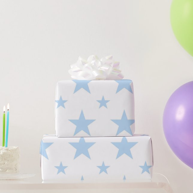 Papel De Presente Padrão de Estrelas Azuis Pastel Celestial Feminino (Presentes para festas)