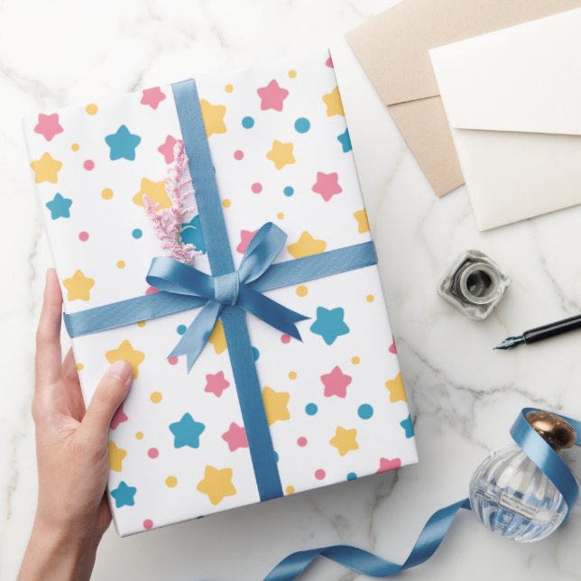 Papel De Presente Padrão de estrelas cor-de-rosa e azul (Presentear)