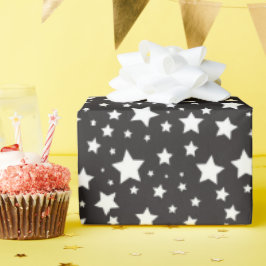 Papel De Presente Padrão de estrelas cósmicas brancas e pretas