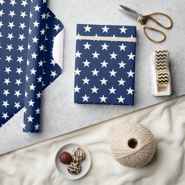 Papel De Presente Padrão de Estrelas da Bandeira dos EUA Azul Marinh (Artesanato)