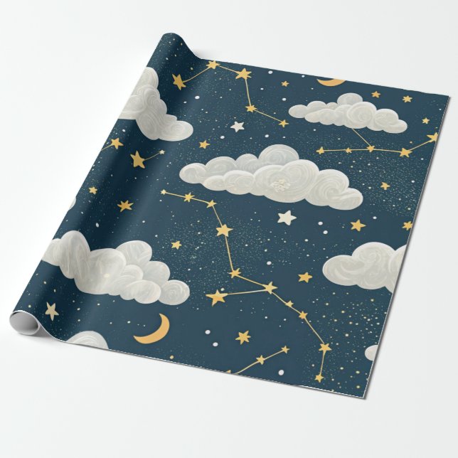 Papel De Presente Padrão de Estrelas da Constelação Celeste (6) (Desenrolado)
