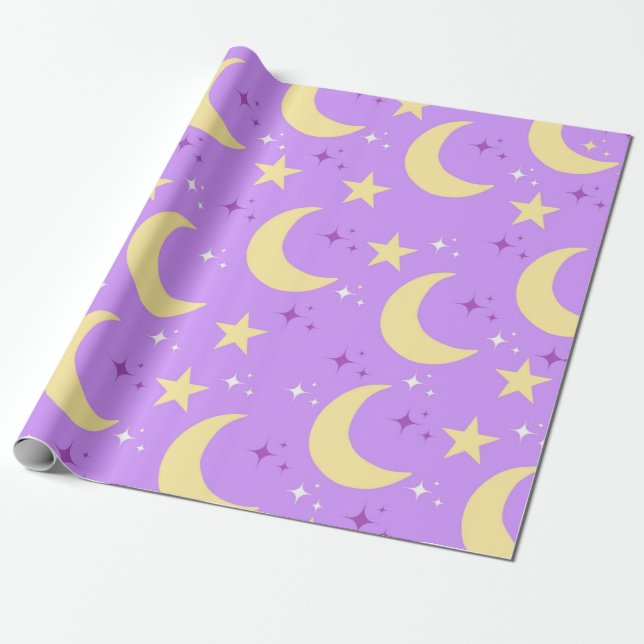 Papel De Presente Padrão de Estrelas da Lua Celestial (Desenrolado)