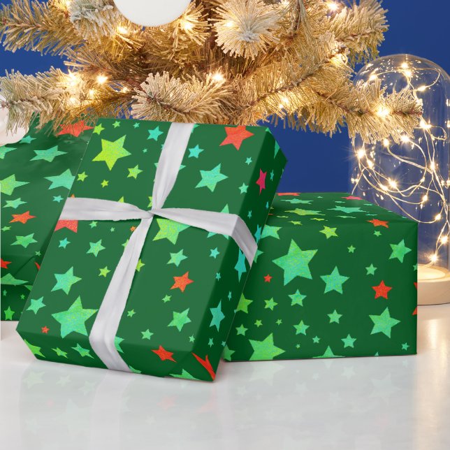 Papel De Presente Padrão de estrelas de férias tradicionais, vermelh (Feriados)