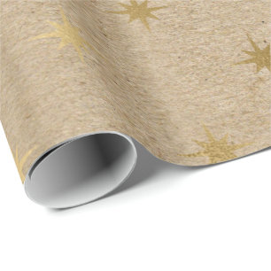 Papel De Presente Padrão de estrelas de Natal amarelo elegante