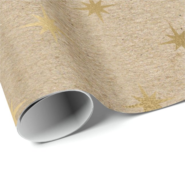 Papel De Presente Padrão de estrelas de Natal amarelo elegante (Ponta do rolo)
