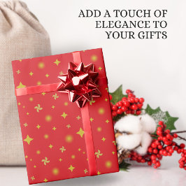 Papel De Presente Padrão de Estrelas Douradas e Pétalas Florais com
