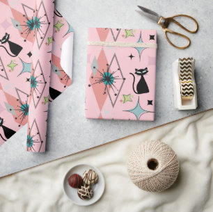 Papel De Presente Padrão de estrelas e gatos modernos do meio século