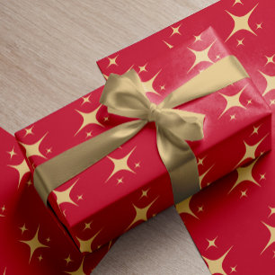 Papel De Presente Padrão de estrelas elegantes de ouro vermelho Nata