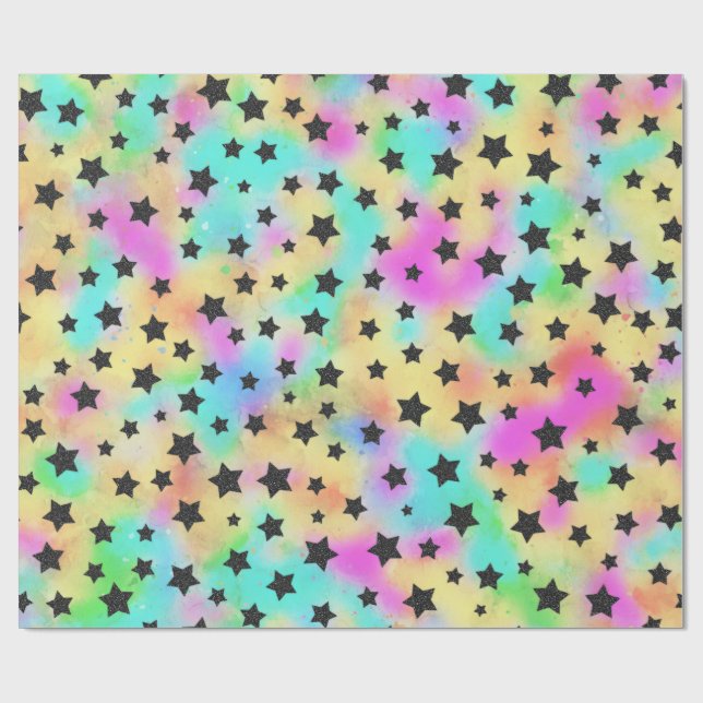 Papel De Presente Padrão de Estrelas em Cores dos Anos 80 (Aberto)
