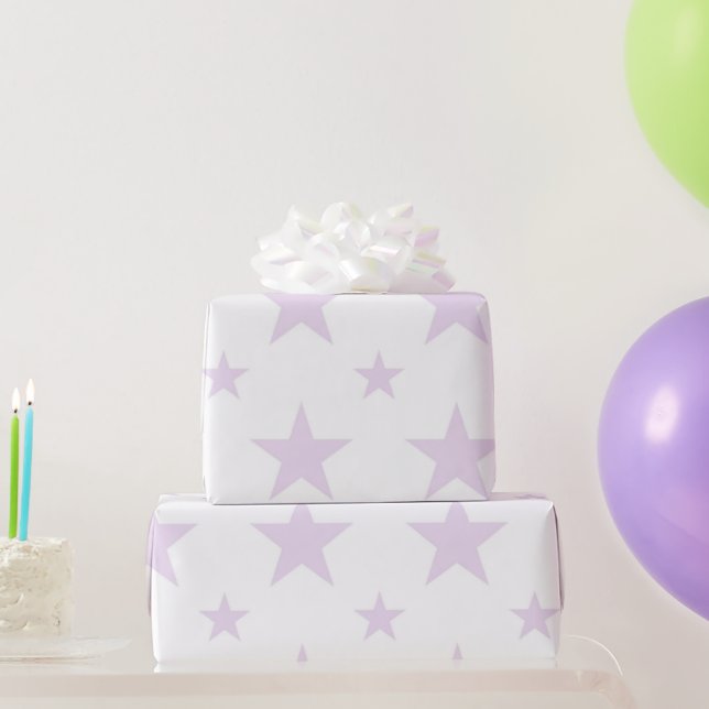 Papel De Presente Padrão de Estrelas Roxas Pastel Celestial Feminino (Presentes para festas)