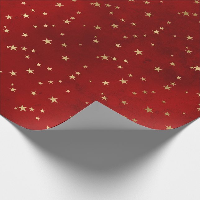 Papel De Presente Padrão de Estrelas Vermelhas/Douradas de Natal (Ponta)