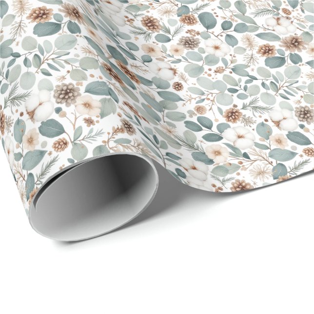 Papel De Presente Padrão de Eucalipto de Algodão de Inverno Sem Cost (Ponta do rolo)