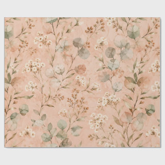 Papel De Presente Padrão de Eucalipto Floral Aquarela Vintage Blush