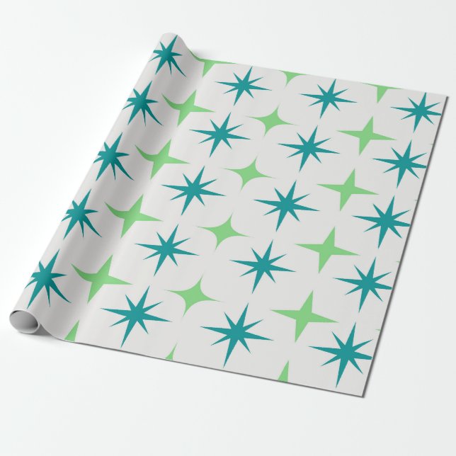 Papel De Presente Padrão de explosões de estrelas retrô do meio do s (Desenrolado)