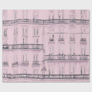 Papel De Presente Padrão de Fachada de Apartamento Parisiense Rosa |