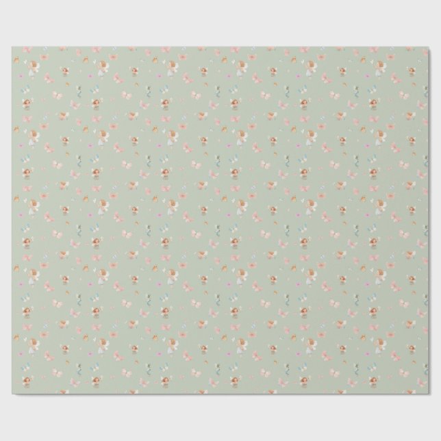 Papel De Presente Padrão de Fada Pastel Design de Borboleta Fofo par (Aberto)