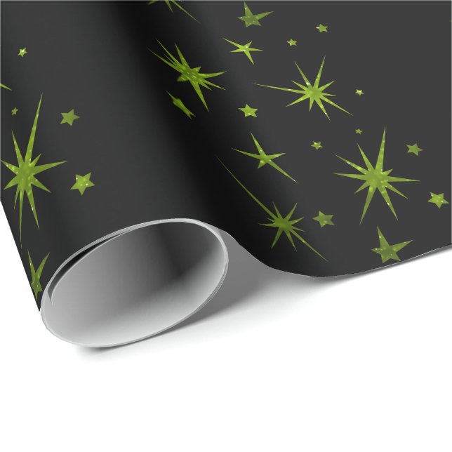 Papel De Presente Padrão de Faíscas e Estrelas Retro Atômico dos Ano (Ponta do rolo)