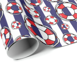 Papel De Presente Padrão de Faixa Azul Náutica de Lifebouy Seaside