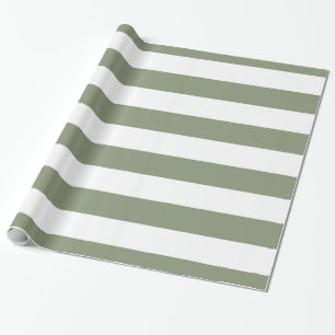 Papel De Presente Padrão de Faixa Verde de Sage, Branco XL