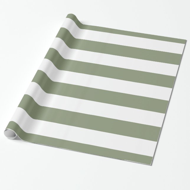 Papel De Presente Padrão de Faixa Verde de Sage, Branco XL (Desenrolado)
